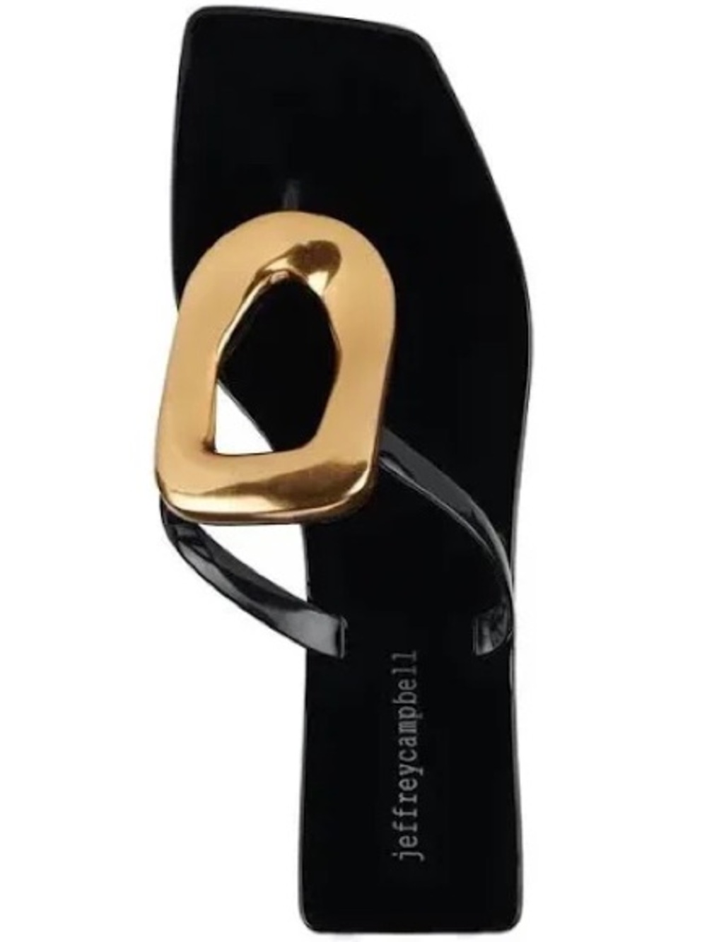 Jeffrey Campbell Black Patent Thong Sandal with Gold Accent Size 9